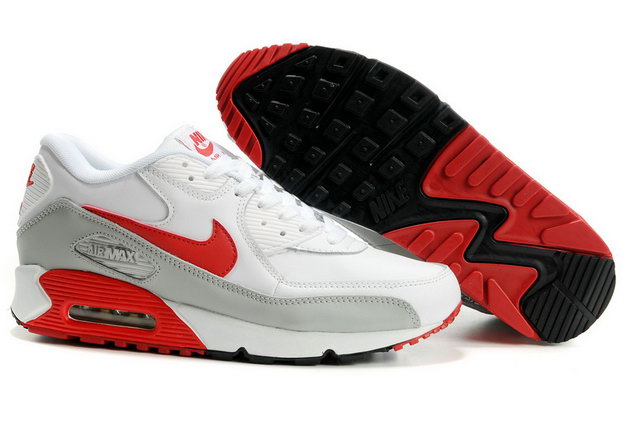 Womens Nike Air Max 90 Premium Shoes White Red Grey - Click Image to Close